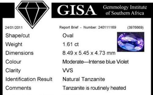 GISA CERTIFIED TANZANITE