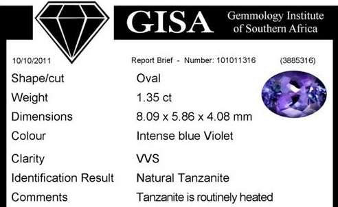 GISA CERTIFIED TANZANITE