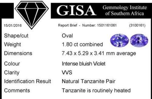 *** TANZANITE *** 1.80CT G.I.S.A. CERTIFIED TANZANITE PAIR