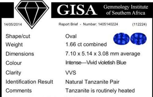 *** TANZANITE ***  1.66CT CERTIFIED TANZANITE PAIR  (vB4/4), VVS
