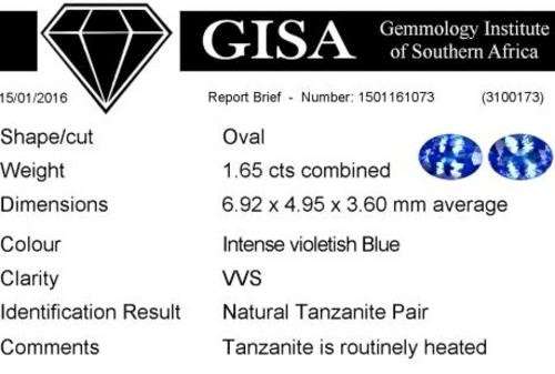 *** TANZANITE *** 1.65CT G.I.S.A. CERTIFIED TANZANITE PAIR