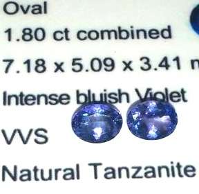1.80CT TANZANITE [G.I.S.A. CERTIFIED] Intense Blue Violet [bV4/4], VVS, Oval Pair