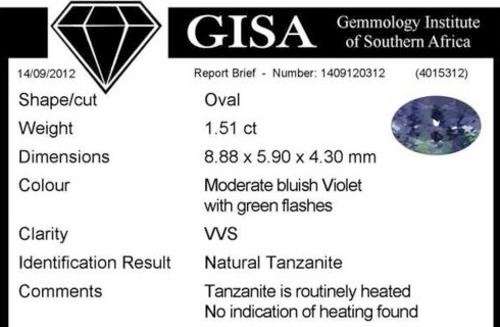 151CT TANZANITE  GISACERTIFIED Moderate Bluish Violet (bV33), Green Flahes