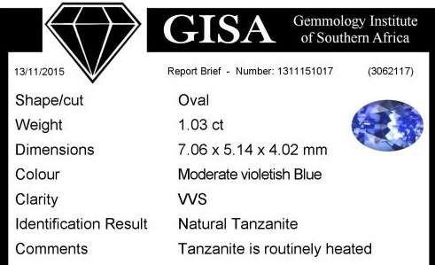 *** TANZANITE *** 1.03CT G.I.S.A. CERTIFIED TANZANITE [vB3/3]