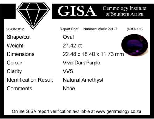 27.42CT CERTIFIED AMETHYST - Vivid Royal Purple