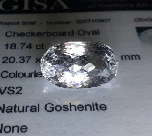 18.74CT GOSHENITE [G.I.S.A.CERTIFIED] ICE WHITE, VS2, Top Adamantine Brilliant!