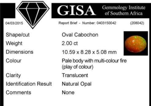 G.I.S.A. CERTIFIED 2.00CT OPAL - AAA GRADE ! Vivid Multi-Colour Play of Fire