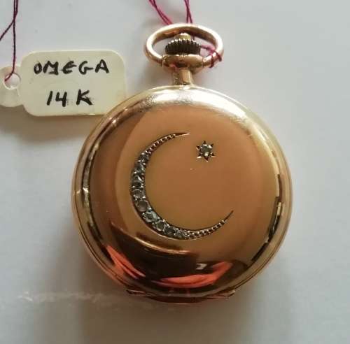 1900 OMEGA POCKETWATCH  SOLID 14CT GOLD & DIAMONDS