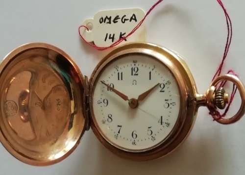 1900 OMEGA POCKETWATCH  SOLID 14CT GOLD & DIAMONDS