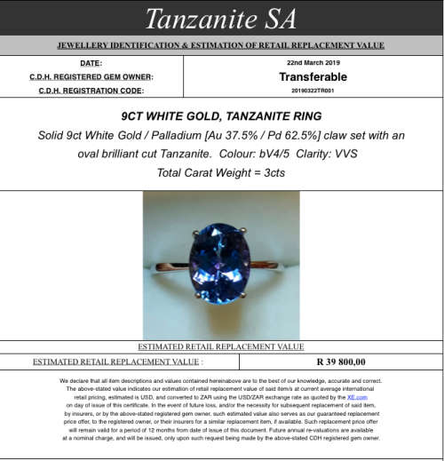 3CT TANZANITE RING  *** LAST OF STOCK - HUGE SAVING ***