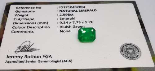 2.998CT EMERALD  * Certified Emerald *