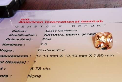 * MORGANITE *  6.78CT CERTIFIED MORGANITE
