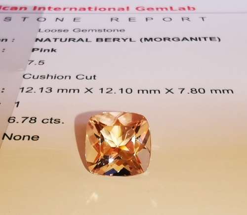 * MORGANITE *  6.78CT CERTIFIED MORGANITE