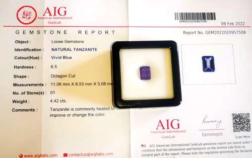 4.42ct Tanzanite Gemstone - Certified