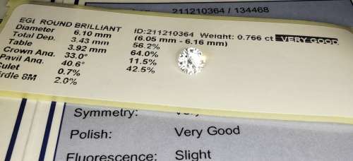 * Diamond *   0.766CT Diamond [ EGL Certified ] Round Brilliant Cut