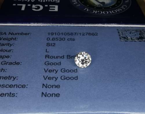 * Diamond *   0.853CT Diamond [ EGL Certified ] Round Brilliant Cut  L  SI2