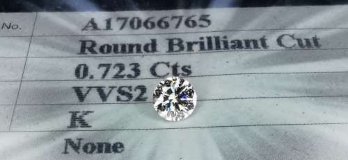 0.723ct EGL Certified Round Brilliant Cut Diamond K VVS2