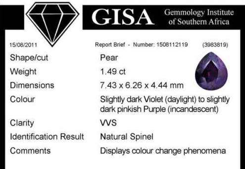 1.49CT SRI LANKAN SPINEL [G.I.S.A.CERTIFIED] Colour Change: Dark Violet to Pinkish Purple, VVS