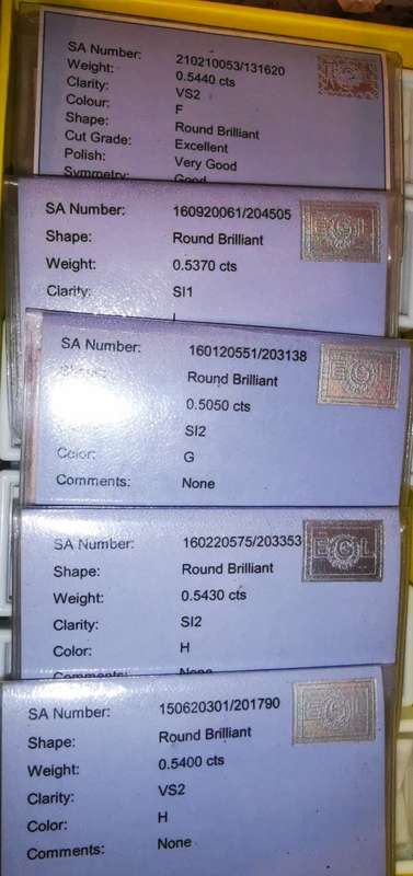 2.66cts Diamonds  [Set of 5x half carat diamonds]