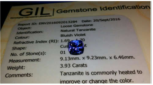 Premium Grade Tanzanite   3.93CT Certified Tanzanite  [vB7/7]