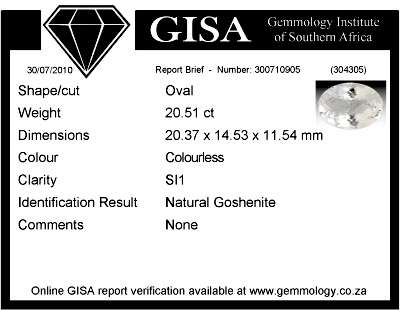 20.51CT GOSHENITE [G.I.S.A.CERTIFIED]  TOP ADAMANTINE ICE WHITE