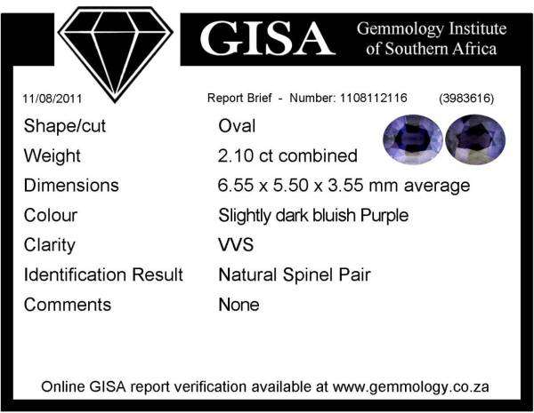 2.10CT SRI LANKAN SPINEL [G.I.S.A.CERTIFIED] Matching Pair, Bluish Purple, VVS