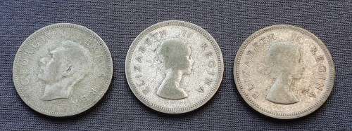 Lot of 3 x 2 Shilling coins - 1952, 1954 and 1956