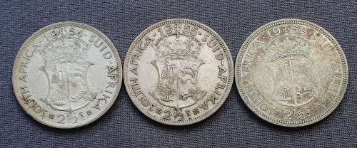 Lot of 3 x 2.5 Shilling (half crown) 1954, 1955, 1958