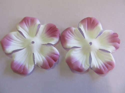 Fabric Embellishments Flower White And Purple 73mm 2pc