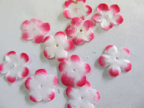 Fabric Embellishments, Flower, Pink And White, 18mm, 4pc
