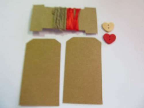 Paper Crafts Scrapbooking And Card Making Tag Set 2 Buttons 2 Ribbons 2 Tags Natural And Red