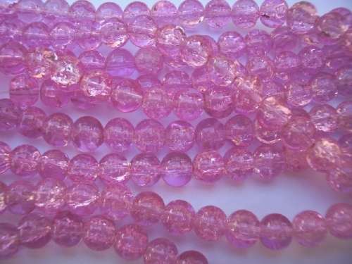 Glass Beads, Crackle, Round, Bright Pink, 8mm, ±52pc