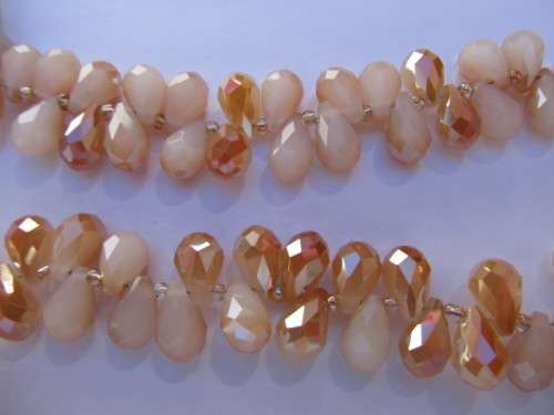 Glass Crystal Beads Teardrop White/Bronze 13mm x 8mm 8pc