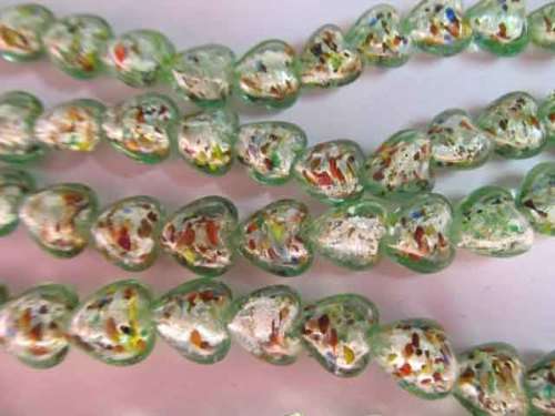Glass Beads Fancy 12mm x 12mm Green With Speckles 10pc