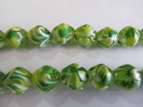 Glass Beads, Fancy, Sphere, 10mm, Hand Painted, Green, 4pc