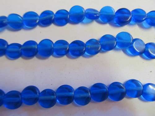 Glass Beads Plain Indian Beads Flat Round ±10mm Royal Blue ±20pc