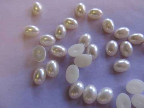 Rhinestones, Pearl, Oval, Halfround, Beige, 8mm x 6mm, ±10pc