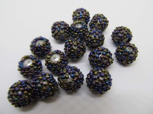 Seedbead Covered Beads, Midnight Metallic, Made In India, 12mm, 2pc