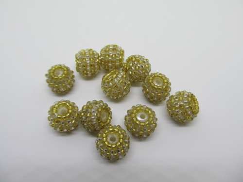 Seedbead Covered Beads, Gold, Made In India, 12mm, 2pc
