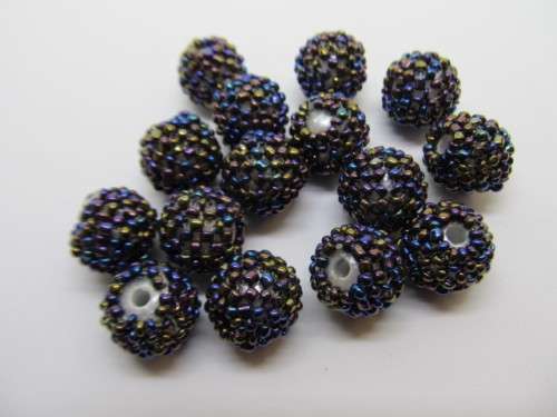 Seedbead Covered Beads, Midnight Metallic, Made In India, ±10mm, 2pc