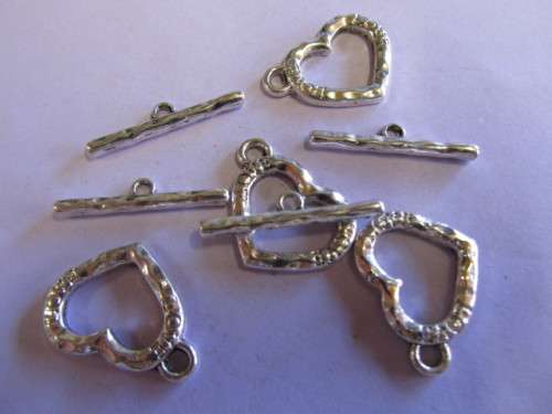 Toggle clasp, Heart Shape, Nickel, 24mm, 2 Sets
