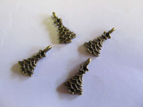 Charms, Christmas Tree, Metal, Bronze, 21mm, 4pc
