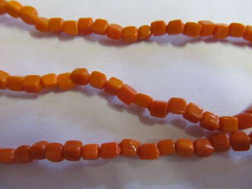 Glass Beads, Indian Beads, Cubes, Orange, 4mm, ±20pc