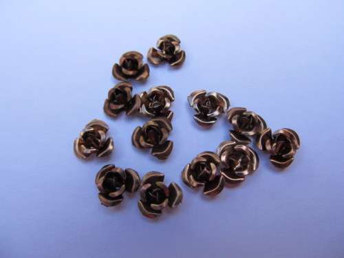 Flower, Rose Design, Metal, Brown, ±9mm, 10pc
