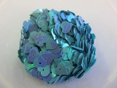 Sequins, Shapes, Heart, Turquoise, 8mm, ±70pc