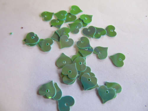 Sequins, Shapes, Heart, Green, 8mm, ±70pc