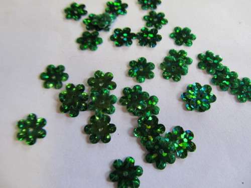 Sequins, Shapes, Flower, Green, 9mm, ±70pc