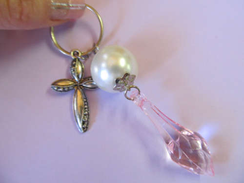Keyring Pink Acrylic Crystal With White Glass Pearl 105mm