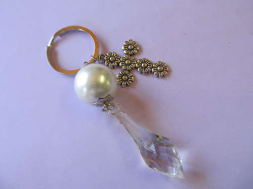 Handbag Charm Keyring Nickel With White And Light Green 105mm