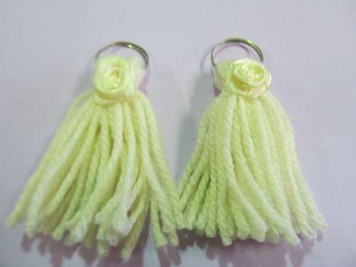 Handbag Charm Keyring Wool Tassle With Flower Beige ±60mm